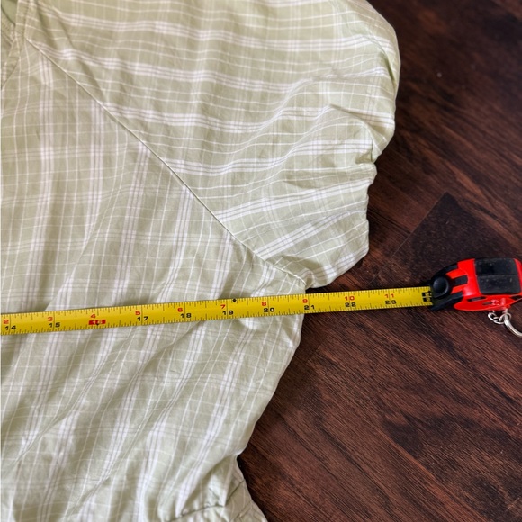 Madewell Green Plaid Tie-Waist Cotton Midi Dress Puff Sleeve Prariecore Sz L - Picture 9 of 13